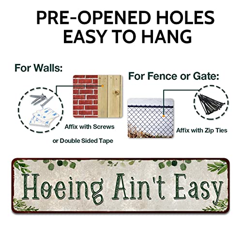 Rustic Tin Sign Hoeing Ain't Easy Gardening Garden - color: hoeing ain't easy