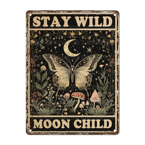 Stay Wild Moon Child Butterfly Wall Decor Tin Sign Art 12 x 8inch - color: Dragonfly14, size: 30X40cm(12*16in)