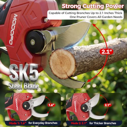2-in-1 Electric Pruning Shears Cordless with Pole, 2.1" Cutting Diameter Pole Pruning Shears, Brushless Motor, Extra Blade, 2 * 2Ah Batteries, 2 Modes Adjustable Pruning Shears for Tree Flower - size: 2.1"