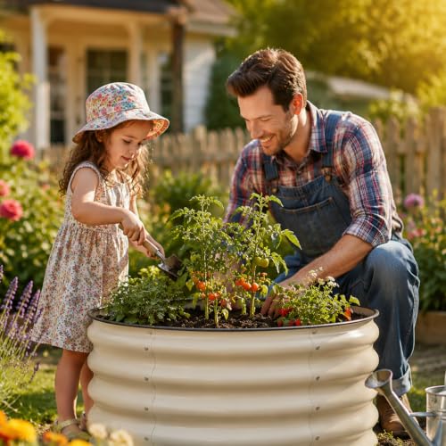 SnugNiture 2×2×1.5 FT 2 PCS Round Raised Garden Bed Outdoor,White - color: White, size: 2×2×1.5ft(2 Pack)