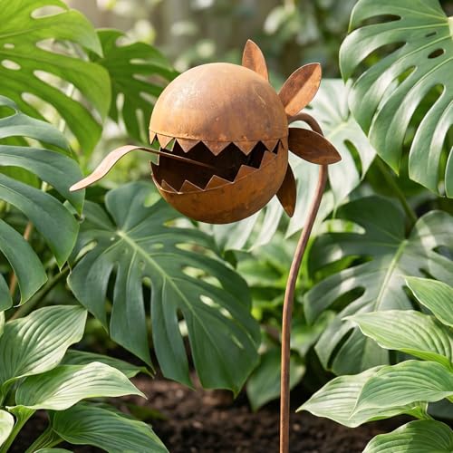 24 Inch Metal Flowers Venus Fly Trap Stakes Carnivorous Plant Garden Decor - color: Brown a