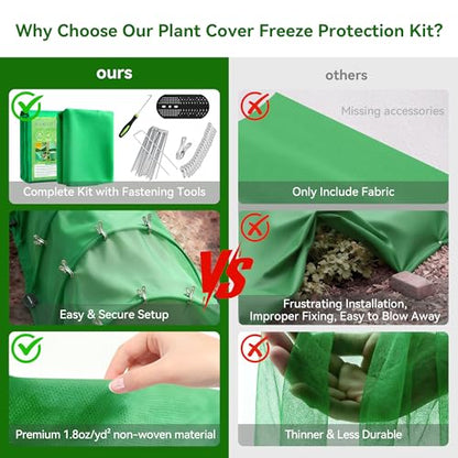 Plant Covers Freeze Protection kit，1.8 oz/yd²-10 ft x 33 ft Thickened Floating Row Cover for Outdoor Plants With 20 clips and 10 stakes staples& gasket & 1 Pick Hook, Winter Frost Protection(Green) - color: Green