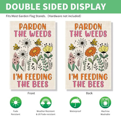 Perfectinsoy Pardon the Weeds I'm Feeding the Bees Garden Flag 12x18 - color: Beige68