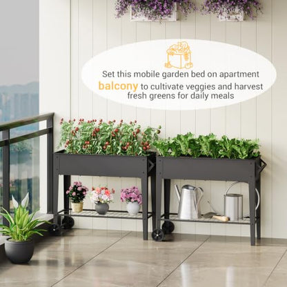 Mobile Raised Garden Bed with Legs and Wheels Metal Elevated Planter Box