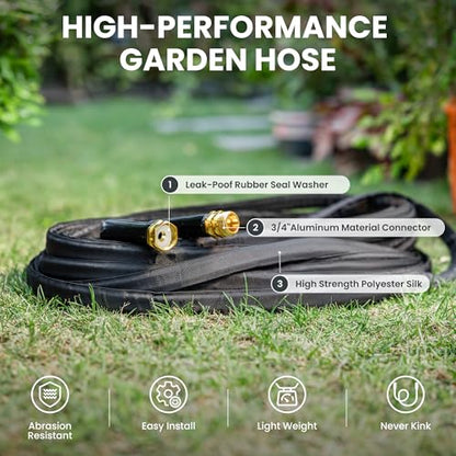 Giraffe Tools Lay Flat Hose 75ft Lightweight 50% Lighter, 9-Pattern Nozzle - size: 75FT