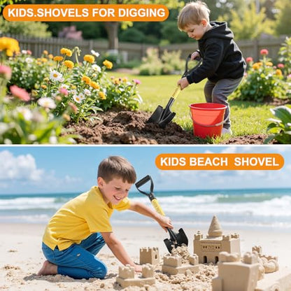 HIGHLIGHT Small Kids Shovel for Digging, 28Inch Wooden D Grip Round