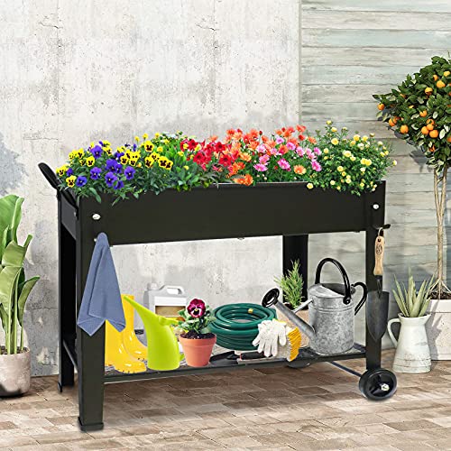 aboxoo Large Elevate 32" H Metal Raised Garden Bed with Wheels Legs Outdoor