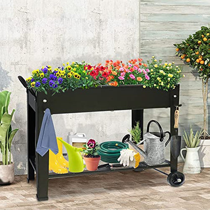 aboxoo Large Elevate 32" H Metal Raised Garden Bed with Wheels Legs Outdoor