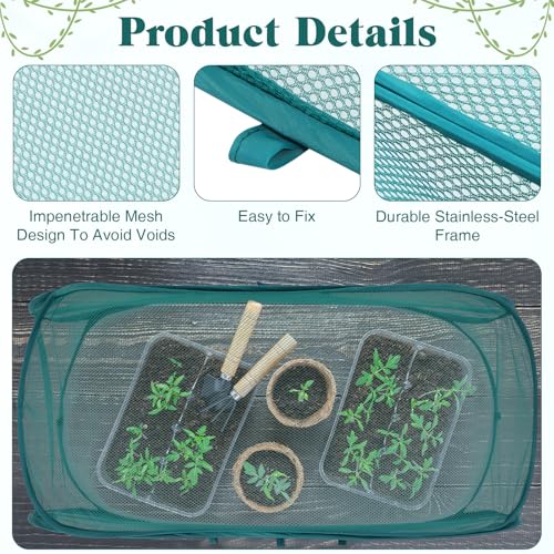 Threehoney 3 Pcs 45" x 20" x 18" Foldable Garden Rows Plants Cover Vegetable Mesh Plant Protector Net Cage Guard with Ground Nails for Protecting Vegetables Fruits Seedlings Flowers