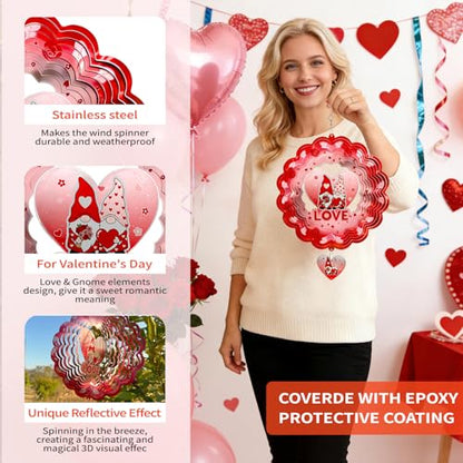Gnome Wind Spinners Outdoor Hanging, 3D Heart Love Kinetic Art - color: Gnome