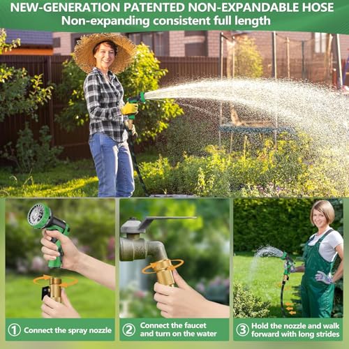 75 ft Non-Expandable Garden Hose, Flexible Ultra Lightweight Durable, Kink-Free Water Hose with 10 Function Sprayer - Non-Tangle,Puncture Proof pipe, Easy to Store, All-Weather Use Garden Hoses