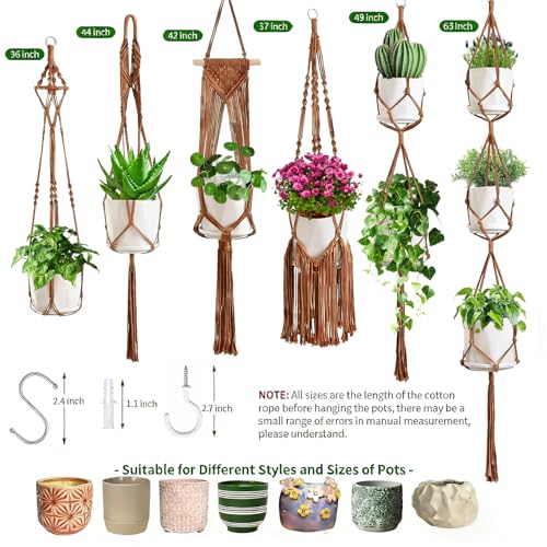 Macrame Plant Hangers, 6Pack Hanging Plant Holders Indoor, Caramel - color: Caramel
