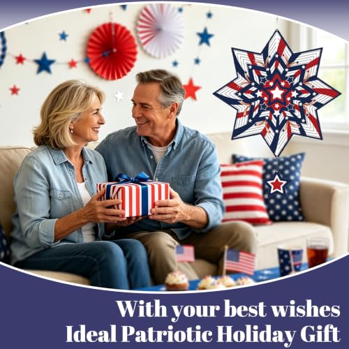 Patriotic Wind Spinner, Red White Blue Star Kinetic Wind Sculpture - color: Star
