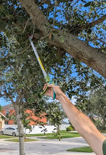 GARTOL 32 Inch Cut and Hold Pole Pruner - Lightweight Long Reach Tree Trimmer with Snip and Grip Technology, 1/2 Inch Cutting Capacity, One-Hand Use Fruit Picker for Roses, Persimmons & Tall Branches