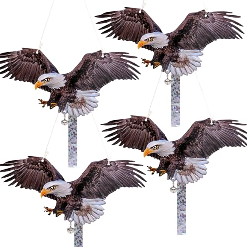 4Pack Hanging Fake Owl to Scare Pigeon Squirrels, Reflective Hanging Owl Decoration Barn Swallow Deterrent with Reflective Tape Effective Garden Owls Scare Devices for Outdoor Garden Yard - color: 4 Brown Hawk