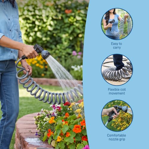 Orbit 26382 Coil Garden Hose, 25 Feet, with 8-Pattern Hose Nozzle (Gray) (Pack of 2) - color: Gray, size: 25 ft (Pack of 2)
