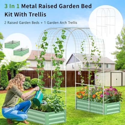 DoCred 3 in 1 Raised Garden Bed with 87"H Arch Trellis 4x2x1 Ft (Rectangle) - color: Green