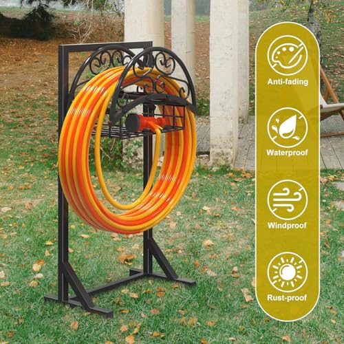 Heavy Duty Garden Hose Holder with Storage Basket - color: Matte Black