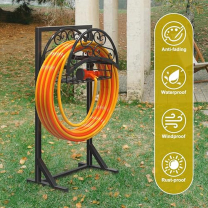 Heavy Duty Garden Hose Holder with Storage Basket - color: Matte Black