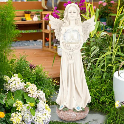 Garden Angels Outdoor Statue, Solar Angel with Crackled Glass Globe - color: Globe