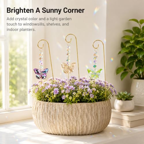 6 Pcs Butterfly Crystal Suncatcher Garden Stakes