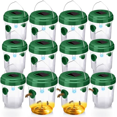 6 Packs 6 Pack Wasp Trap Solar Powered Bee Trap Reusable Fly Traps Outdoor Hanging Wasp Killer with UV LED Light Flying Insects Bee Killer for Indoor Outside Patio Garden Home (Green) - color: Green