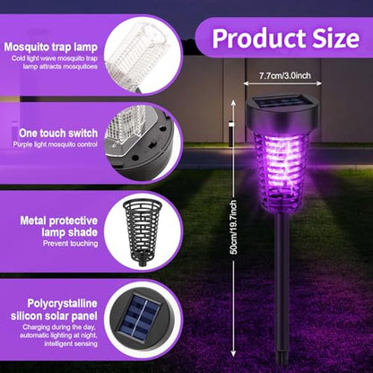 Qualirey 4 Pack Outdoor Solar Bug Zapper,Purple and Warm Light,Black - color: Black, size: Purple and Warm Light