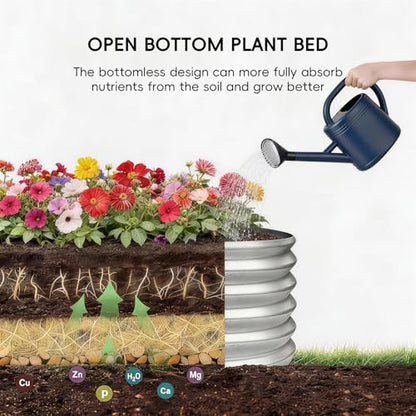 AHEONLAR 3PCS 2x2x2FT Galvanized Raised Garden Bed Kit Round Metal Flower Box Large Planter Raised Beds Outdoor Garden for Planting,Fruit,Herb Silver - color: Silver