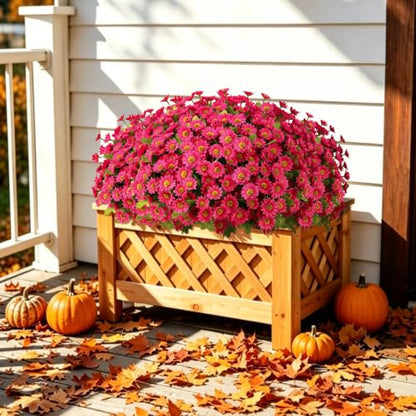 Artificial Daisy Mums for Outdoors, 12 PCS Fall Flowers, Fuchsia - color: Fuchsia