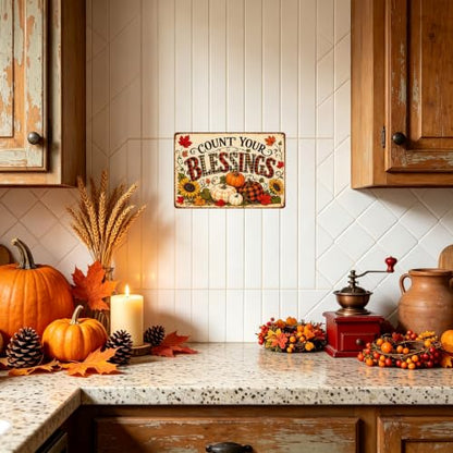 Count Your Blessings Thanksgiving Metal Sign Fall Wall Decor 8x12 Inch - color: Count Your Blessings