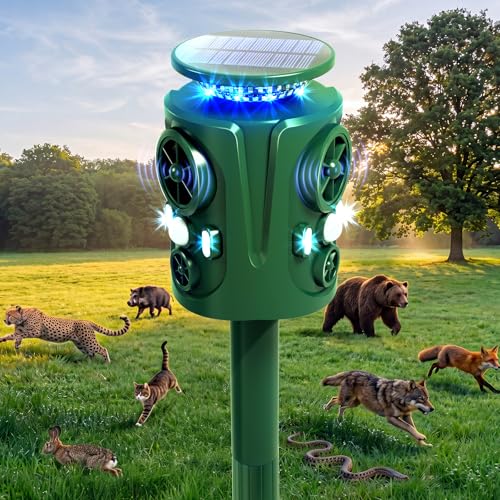 Solar Ultrasonic Animal Repeller Outdoor: 360° Motion Activated Animal Deterrent, Solar Powered Dog Cat Raccoon Deer Squirrel Repellent, Waterproof IP66 PIR Sensor for Yard Garden Farm