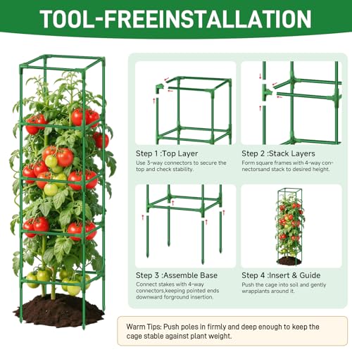 3 Pack Square Tomato Cage Heavy Duty Rust-Resistant Metal Tomato Trellis