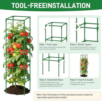 3 Pack Square Tomato Cage Heavy Duty Rust-Resistant Metal Tomato Trellis