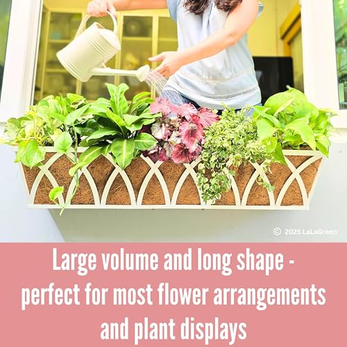 LaLaGreen Wall Planter (30 Inch, 2 Pack)White Metal Rectangular Hanging Flower Box Window Boxes Planters with Coco Liner, Flower Basket Plant Holder Deck Rail Railing Patio Horse Trough Balcony Fence - size: 30 Inch x 2 Pack