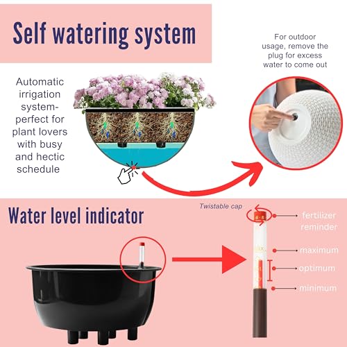 LaLaGreen Indoor Hanging Planters (11in, 4 Pack) Self-Watering Flower Pots - color: Black X 4
