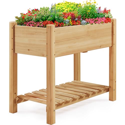 Yaheetech 34" Raised Garden Bed with Legs, Wooden Planter Box, 1Pcs - color: Light Brown, size: 34" L x 18" W x 30" H(Set of 1)