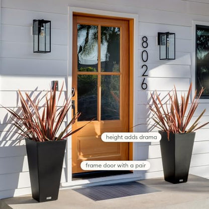 Veradek Pure Series Taper Planter - Tall Tapered Outdoor Planter with Shelf - color: Black, size: 26 inch - 1 pack