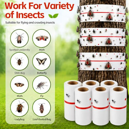 12 Rolls Spotted Lantern Fly Tree Trap 30 Feet Each Roll Lanternfly Tree Outdoor Fruit Fly Sticky Strips Paper Insect Sticky Barrier Trunk Wraps to Protect Plant, Lawn, Garden(White) - color: White