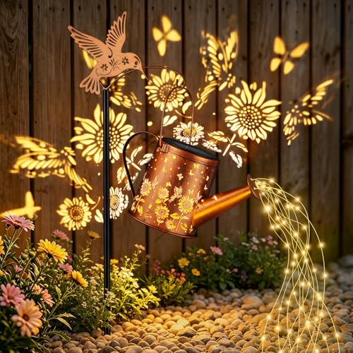 Sunflower Butterfly Solar Watering Can Lantern Waterproof Garden Decor - size: Sunflower+Butterfly