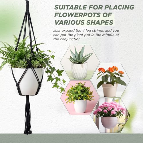 EBOOT 2 Pack 48 Inch Macrame Plant Hanger, Black, 4 Legs - color: Black, size: 48 Inch