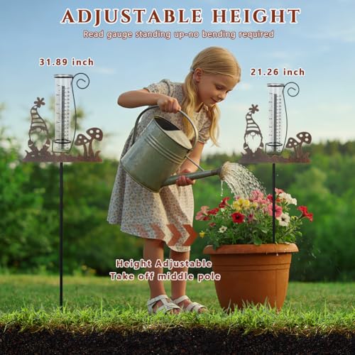 Gnome Rain Gauge Outdoor, Metal Rain Gauges - color: Gnome-Mushroom