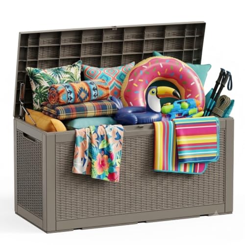 Vixzen 160 Gallon Deck Box, Waterproof Resin Outdoor Storage Box, Lockable - color: Classic Grey, size: 160 Gallon