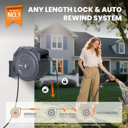 Giraffe Tools Retractable Garden Hose Reel Auto Rewind Wall Mount 5/8" 62FT - size: 5/8''62ft