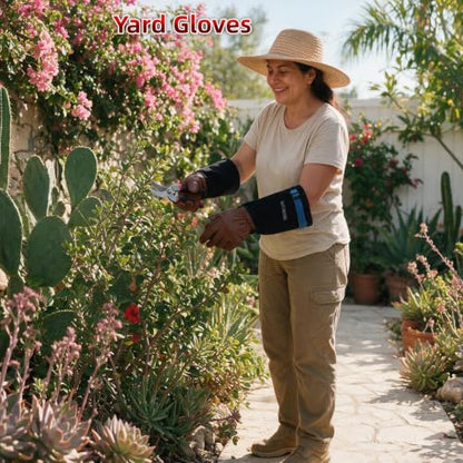 Cow Leather Adjustable Thorn Proof Gardening Gloves - color: Black-brown, size: Medium