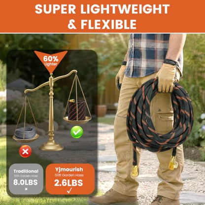 Garden Hose 50ft, Non-Expandable Flexible TPE Tube Water Hose - color: Black and orange, size: 50ft
