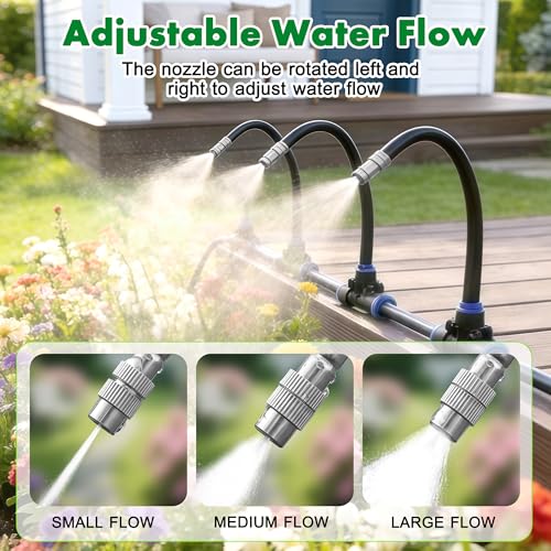 360° Adjustable Drip Irrigation System, 49FT Garden Watering System with 15 Nozzles, Water Sprinkler for Garden, Yard, Lawn, Greenhouse, Plants, Backyard Misting System - size: 49FT