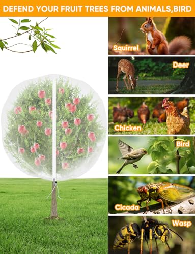 VITI Fruit Tree Netting for Cicadas - with 2Pcs 8Ftx5.3Ft Zipper&Drawstring Protection for Your Fruit Trees Garden Bird Netting Covers Blueberry Bush Tomato Bug Plant Protection Cherry Apple Tree - size: 8X5.3FT
