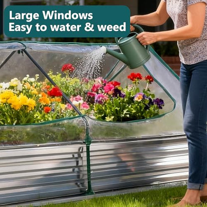 DUMOS Galvanized Raised Garden Bed with Cover, Clear, 8x4x1ft - color: Silver (Transparent Cover), size: 8×4×1ft