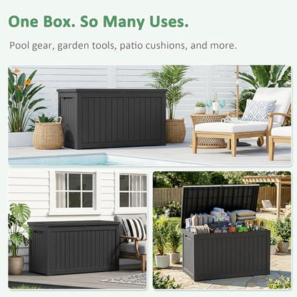 PatioZen 310 Gallon Deck Box Lockable Waterproof UV Resistant Black - color: Black, size: 310 Gallon