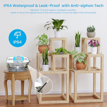 Sainlogic Smart Self-Watering System for 15 Potted Plants, Automatic Plant Waterer with Humidity Display, Deep Root Irrigation, IP64 Programmable Timer, for Vacation, Travel and Indoor Gardens